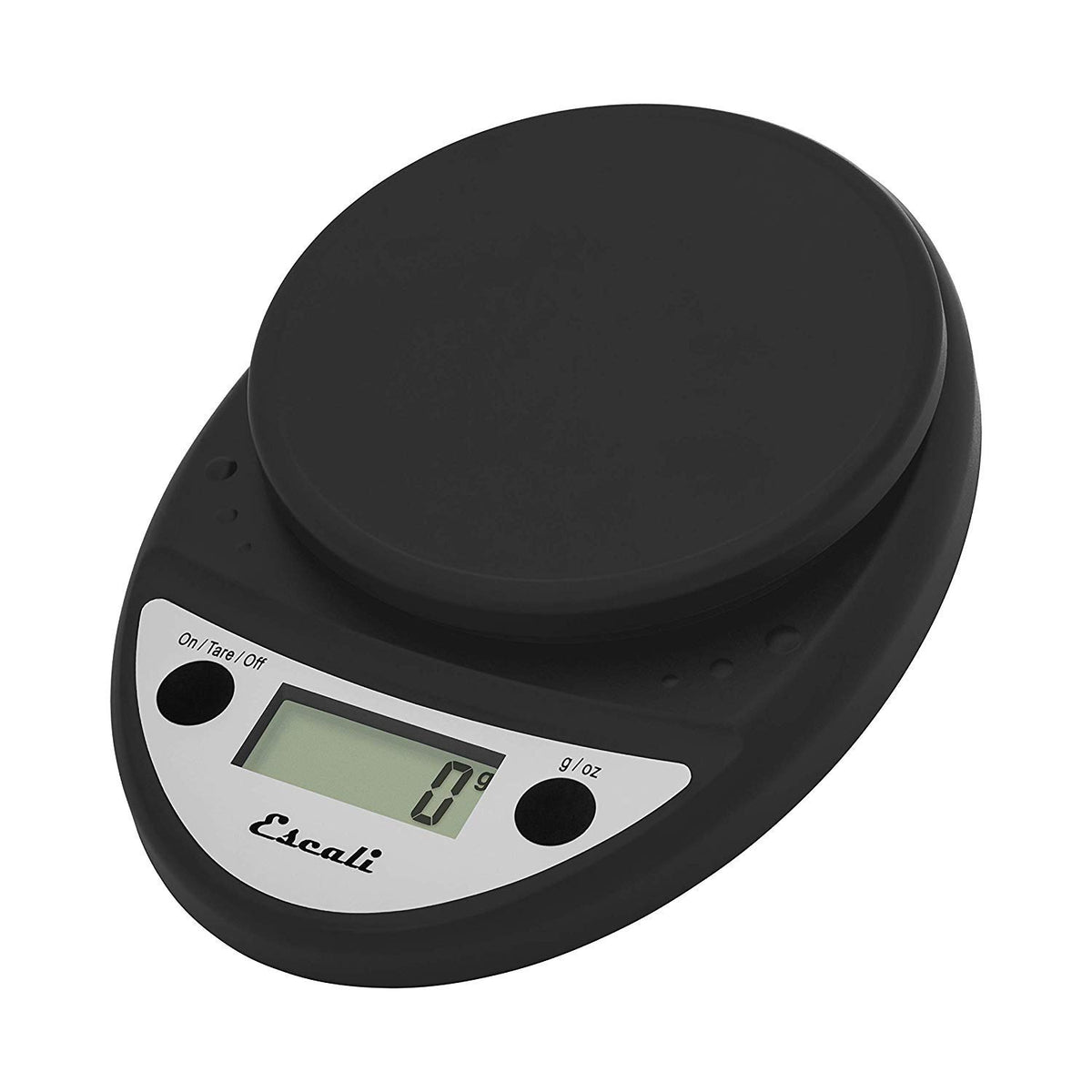 Escali Primo front view showing compact black scale and clear display for fast measuring