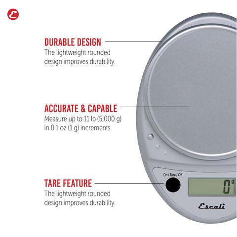 Escali Primo weighing a mixing bowl showing precise ingredient measurement