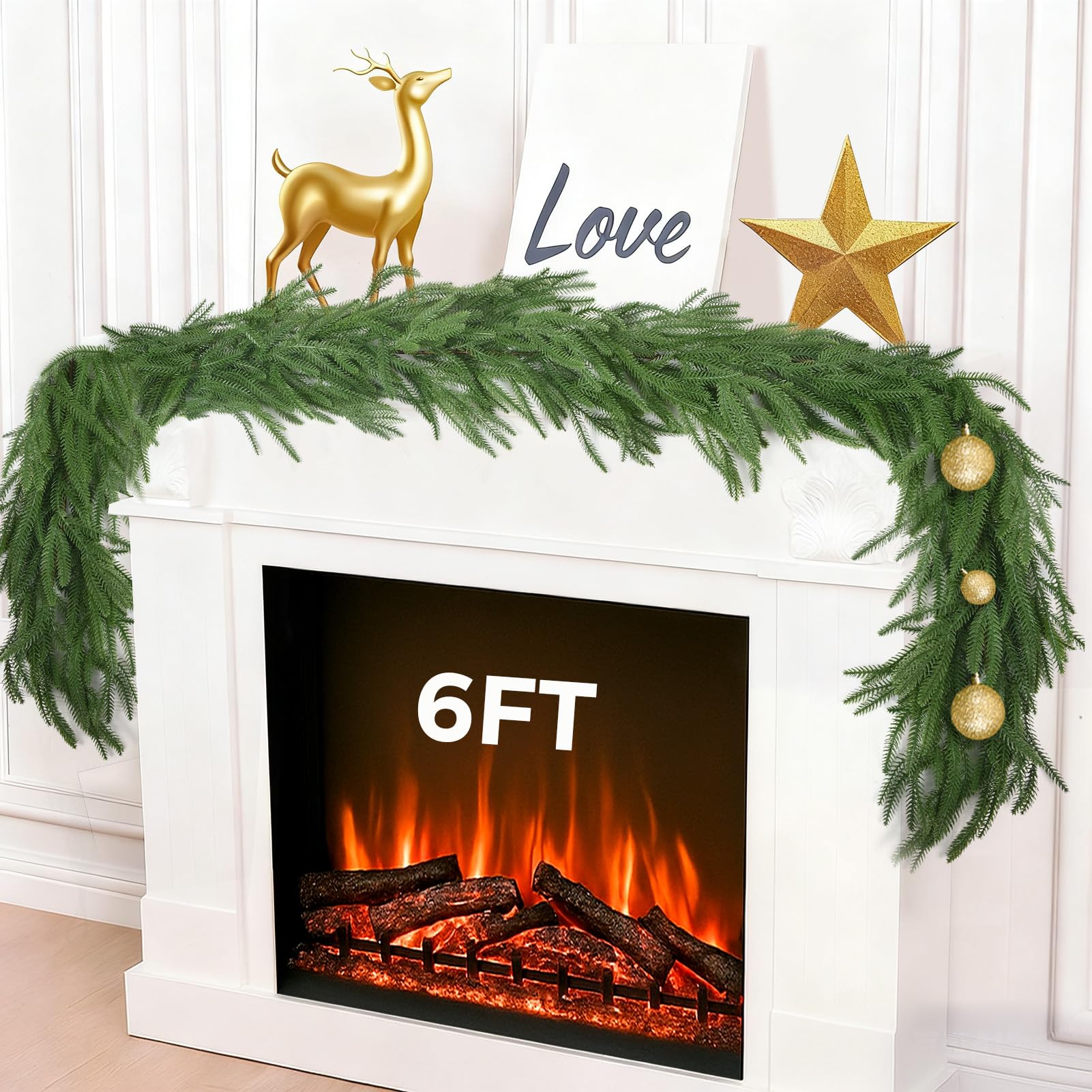 Escrio front view of 6 ft garland showing full length and shape for instant decor