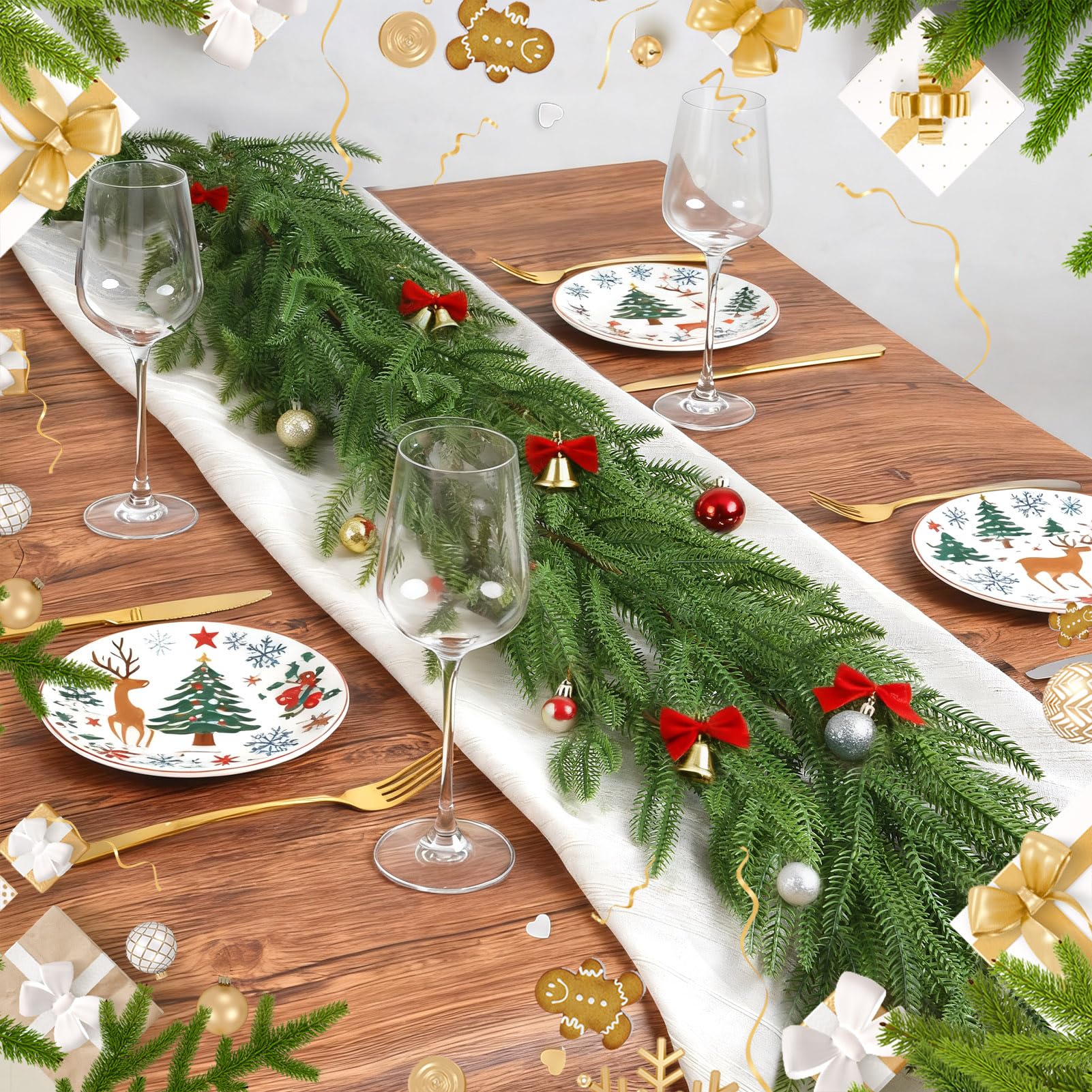 Escrio garland styled on fireplace mantel adding full festive greenery and ambiance