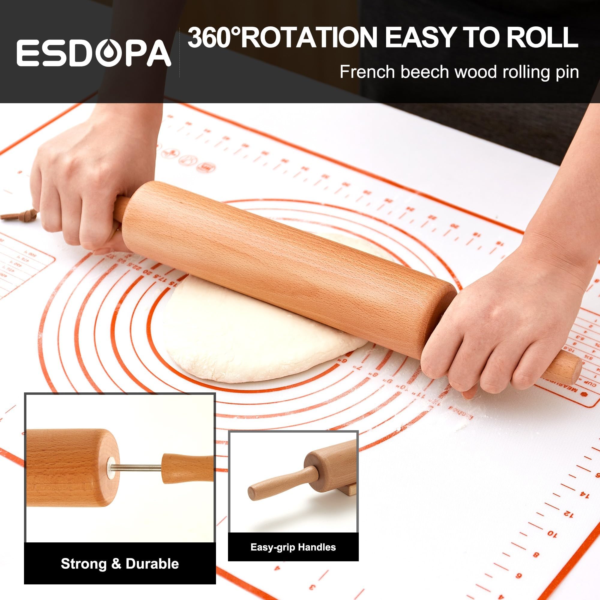 ESDOPA close-up of beech wood grain highlighting smooth hand-polished surface for less sticking