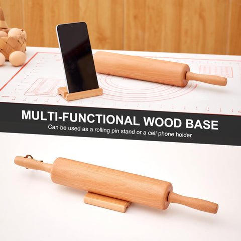 ESDOPA rolling pin placed on silicone pastry mat showing nonstick work surface and measurements