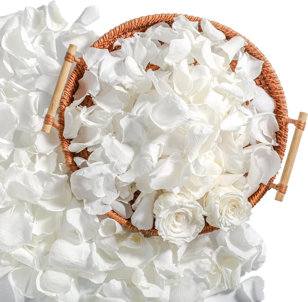 Eslibin front pack of ivory rose petals shows quantity and natural color benefit