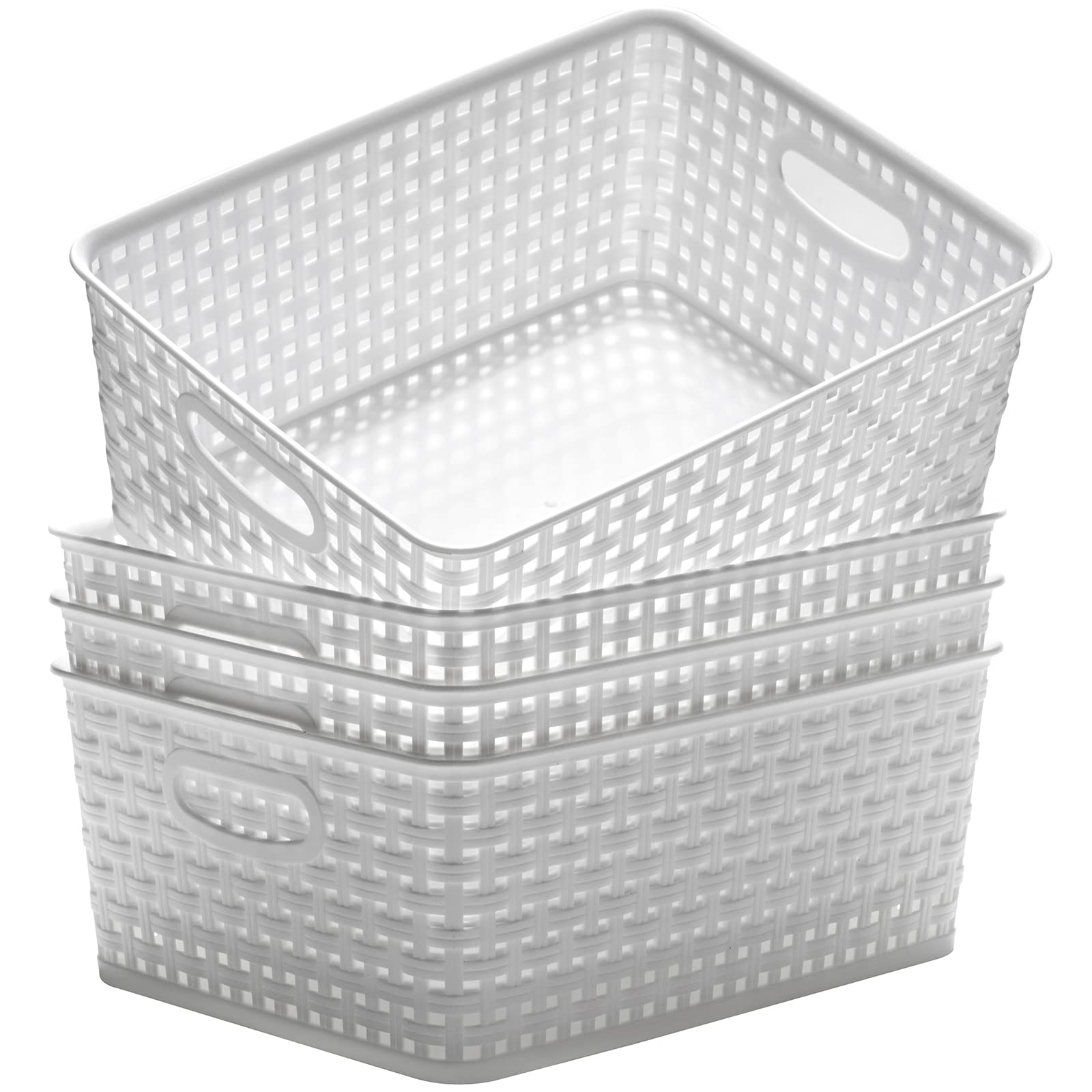 Eslite front view of four white plastic storage baskets showing pack convenience