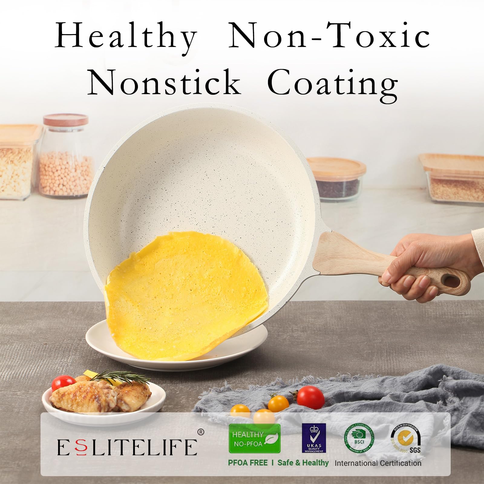 ESLITE LIFE close-up of ceramic coating highlighting nonstick surface for easy release