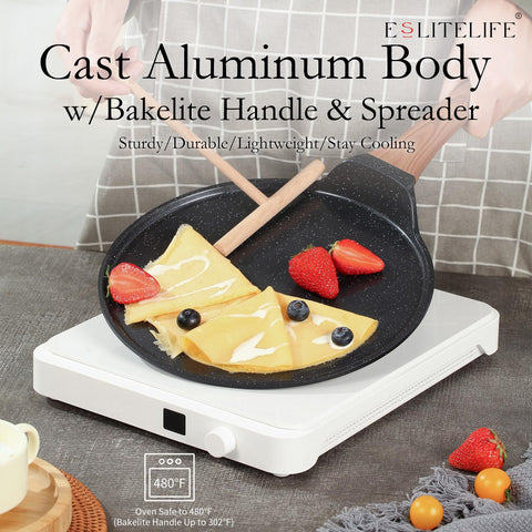 ESLITE LIFE cooking a golden crepe in pan demonstrating nonstick release and even browning