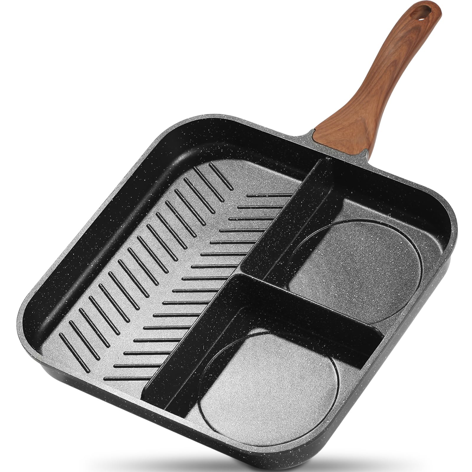 ESLITE LIFE front view of the 11-inch square grill pan showing sleek black finish and compact size benefits