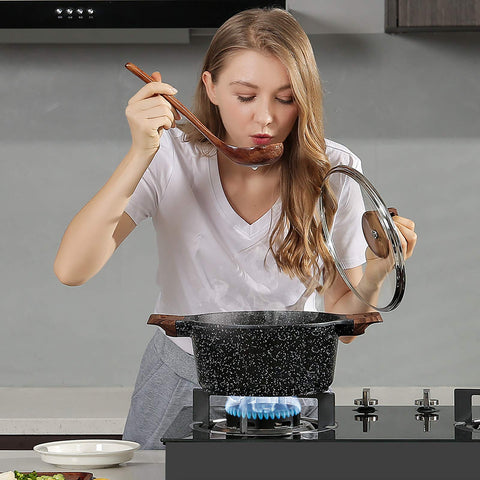 ESLITE LIFE tempered glass lid close-up for visible cooking without heat loss benefit
