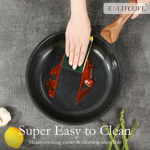 ESLITE LIFE skillet in use frying an omelette showing effortless food release benefit