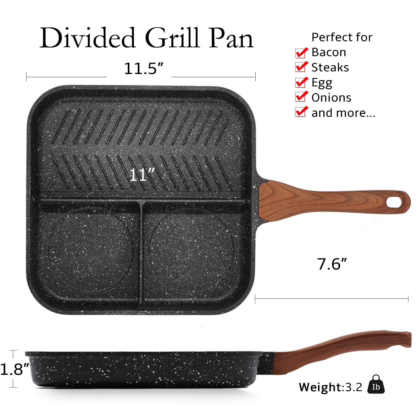 Close-up of ESLITE LIFE ridged granite nonstick interior highlighting even searing and easy release