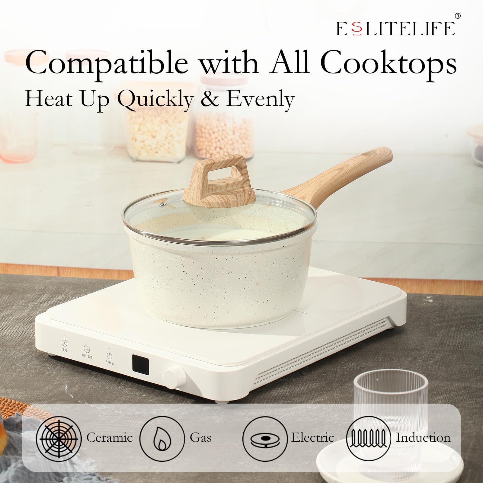 ESLITE LIFE induction-capable base detail ensuring fast, even heating across cooktops