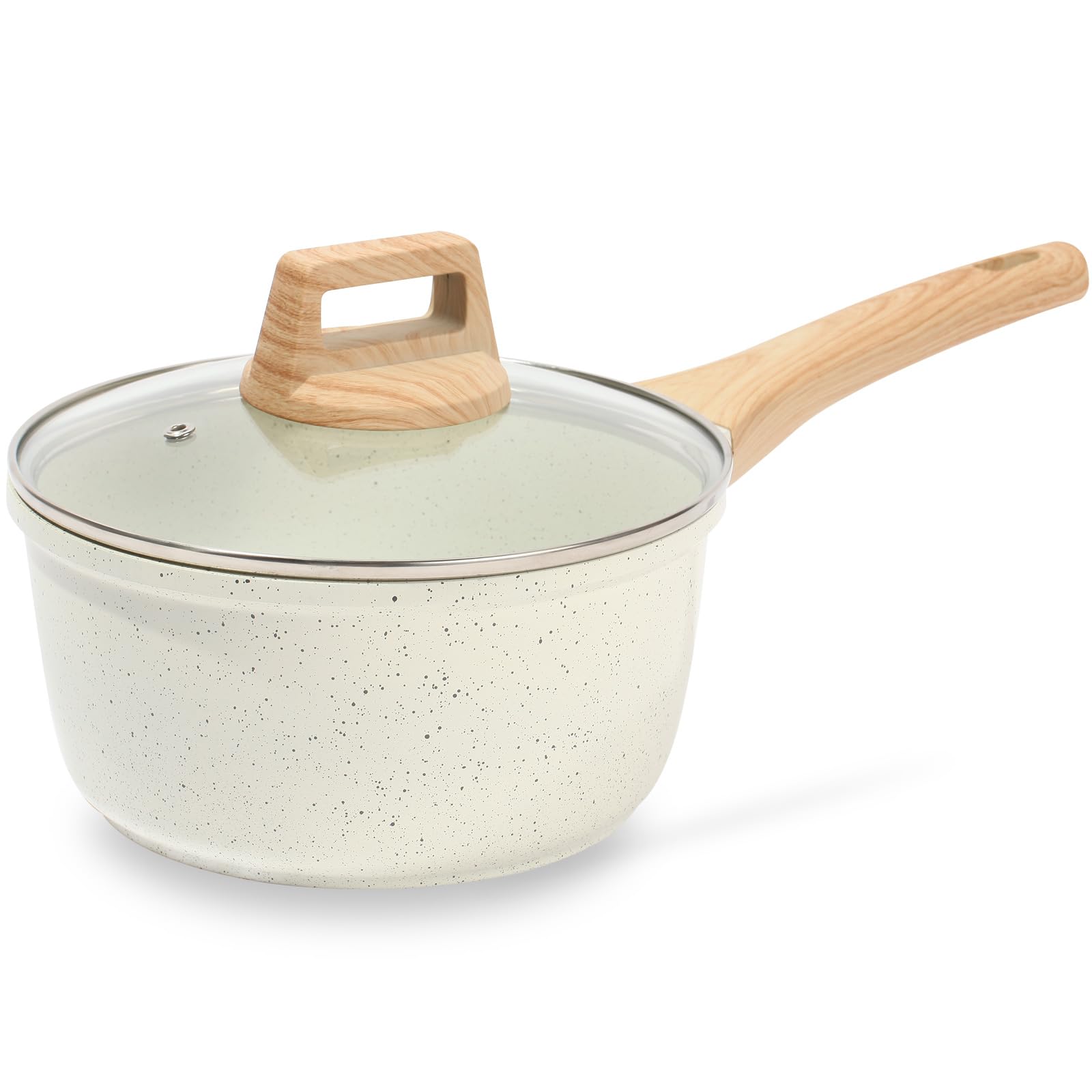 ESLITE LIFE saucepan front view showing white finish and lid, elegant kitchen upgrade