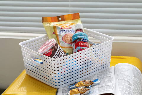 Eslite basket beside ruler showing 11x8.5x4.7 inch dimensions for scale