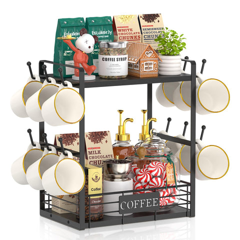 EsLuker.ly front view showing tidy two-tier storage and modern black finish benefit organization