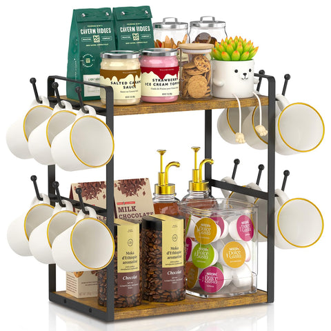 EsLuker.ly front view of wooden coffee station showing organized storage benefit