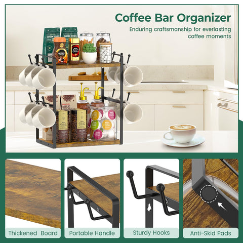 EsLuker.ly two-tier shelves with mugs demonstrating space-saving benefit