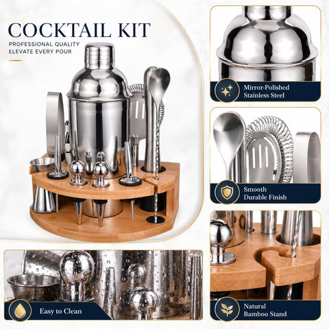 Esmula bamboo stand with tools organized for neat countertop presentation