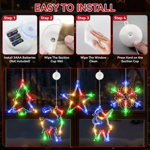 Esnendir tree and reindeer lights mounted on glass showing visible outdoor charm