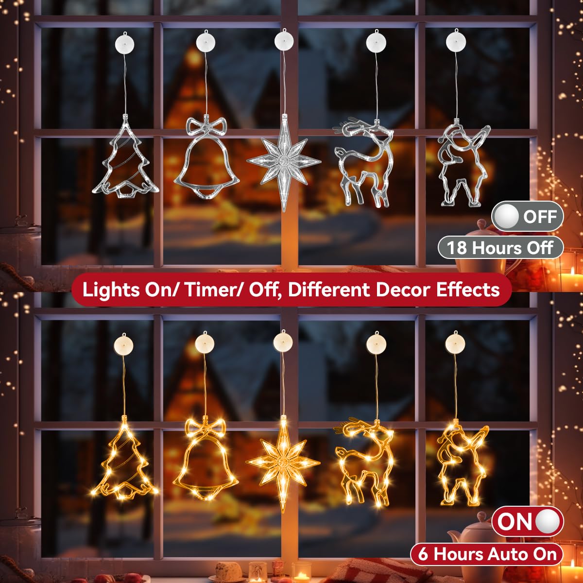 Esnendir mounted on a glass window at night, creating warm festive glow benefit