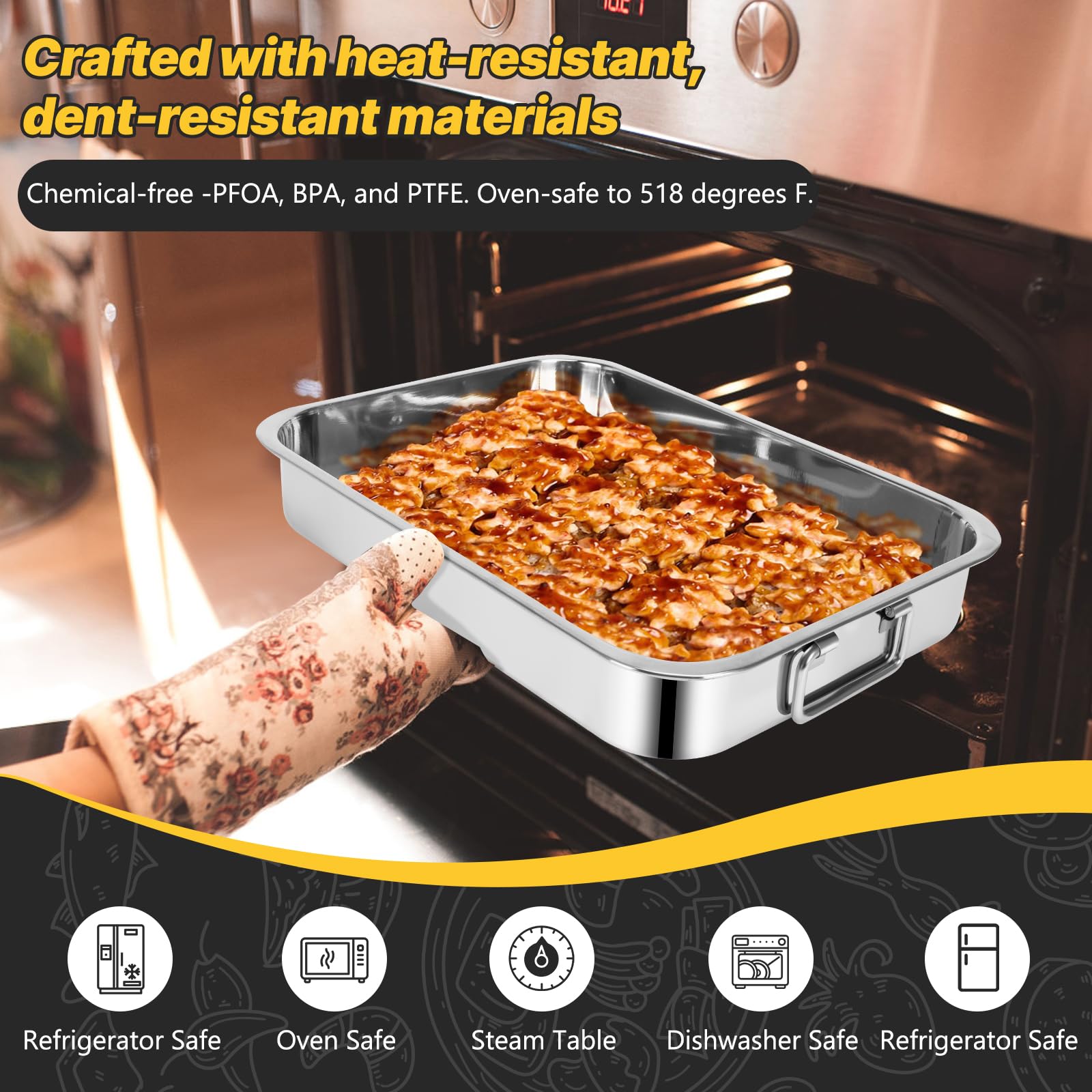EsOfficce pans on table with served food showing practical serving and presentation benefit