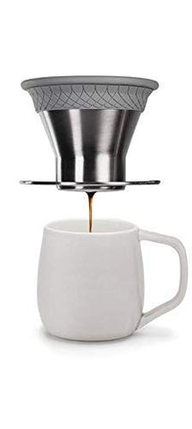 ESPRO filter seated inside Bloom brewer during pour showing stable fit and clean extraction benefit