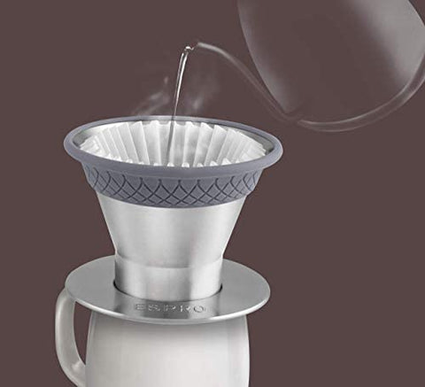 ESPRO filter and Bloom brewer on breakfast counter showing tidy brewing and consistent cup benefit