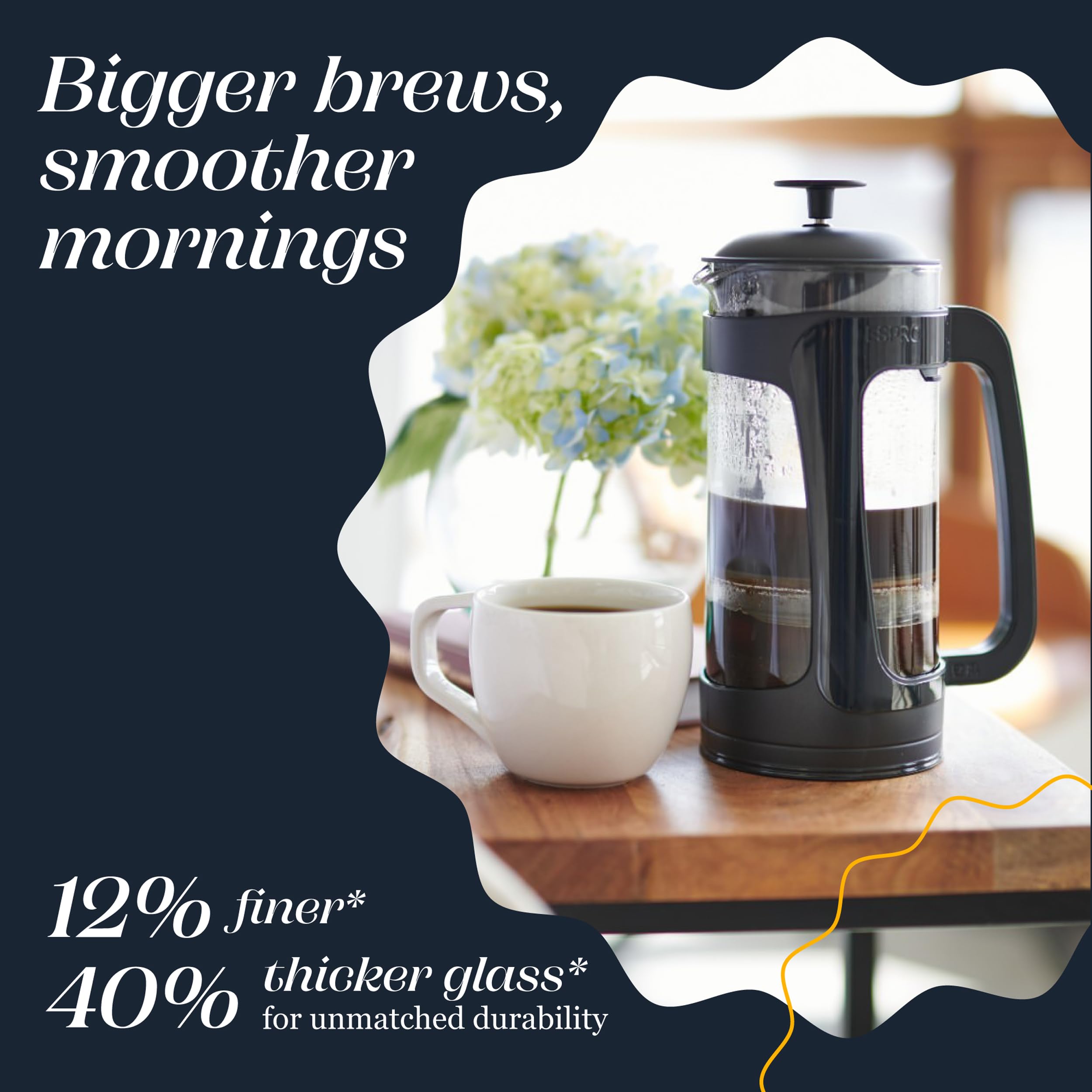 ESPRO P3 pouring coffee into mug illustrating clean, sediment-free pour and convenience