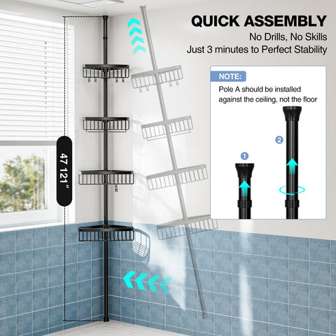 ESSEME height adjustment pole beside ruler showing telescoping fit for ceilings