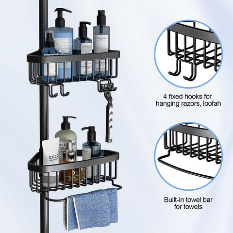 ESSEME in-shower lifestyle use with shampoo and soaps demonstrating tidy storage