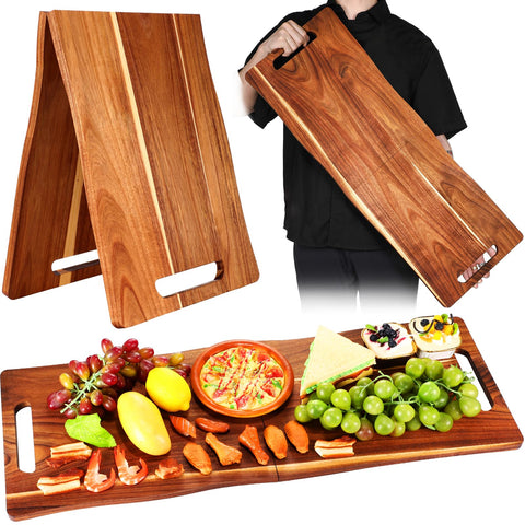 Essenya acacia board front view showing full serving surface and handles for easy carrying