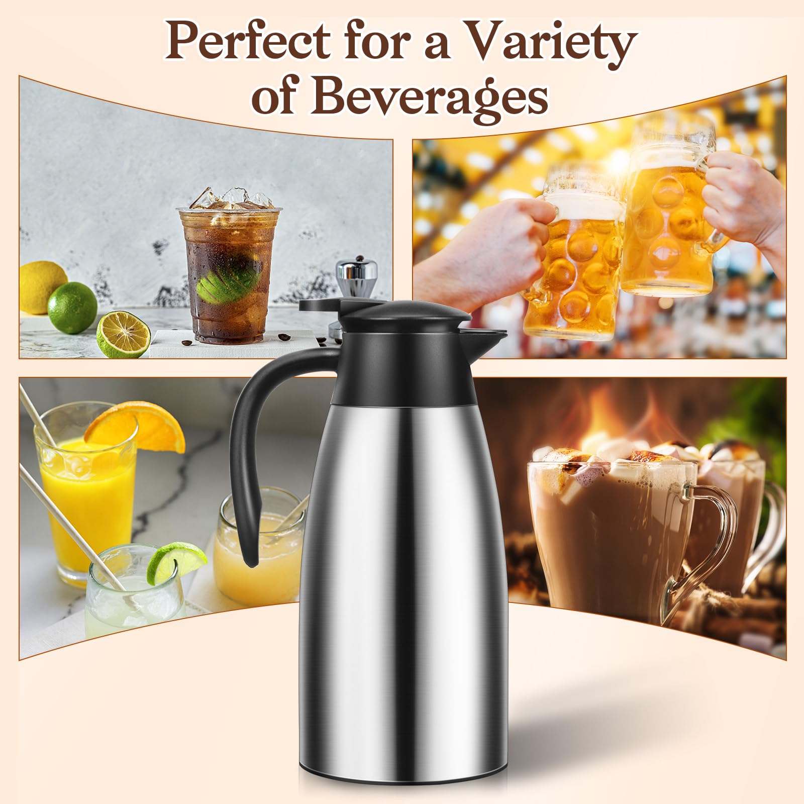 Essenya carafe beside a mug to show 68 oz scale and serving convenience