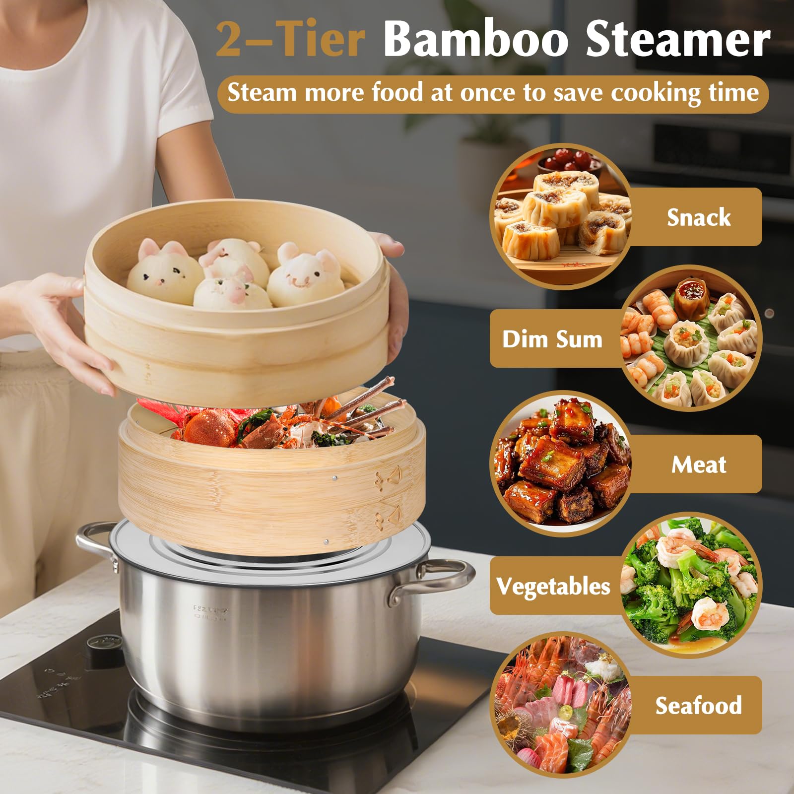 Essovee steamer with chopsticks and sauce dish displayed for ready dining