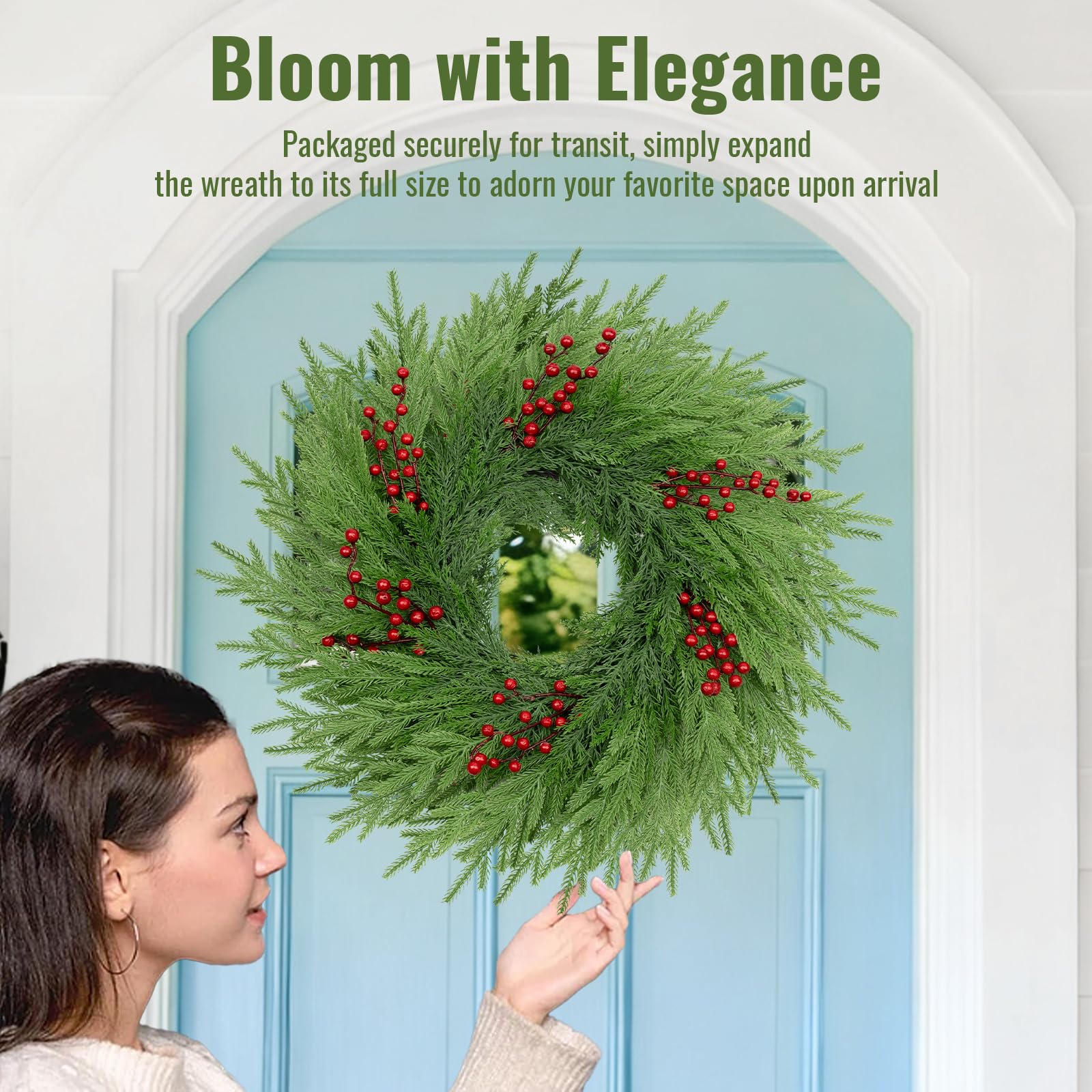 ESTABA porch-mounted wreath showing weather-resistant outdoor use