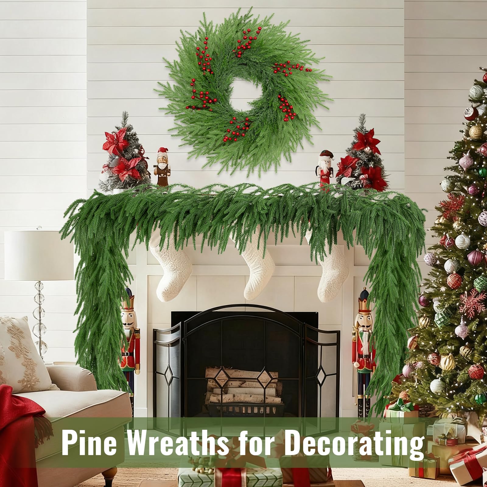 ESTABA red berry accents adding festive color to the green wreath
