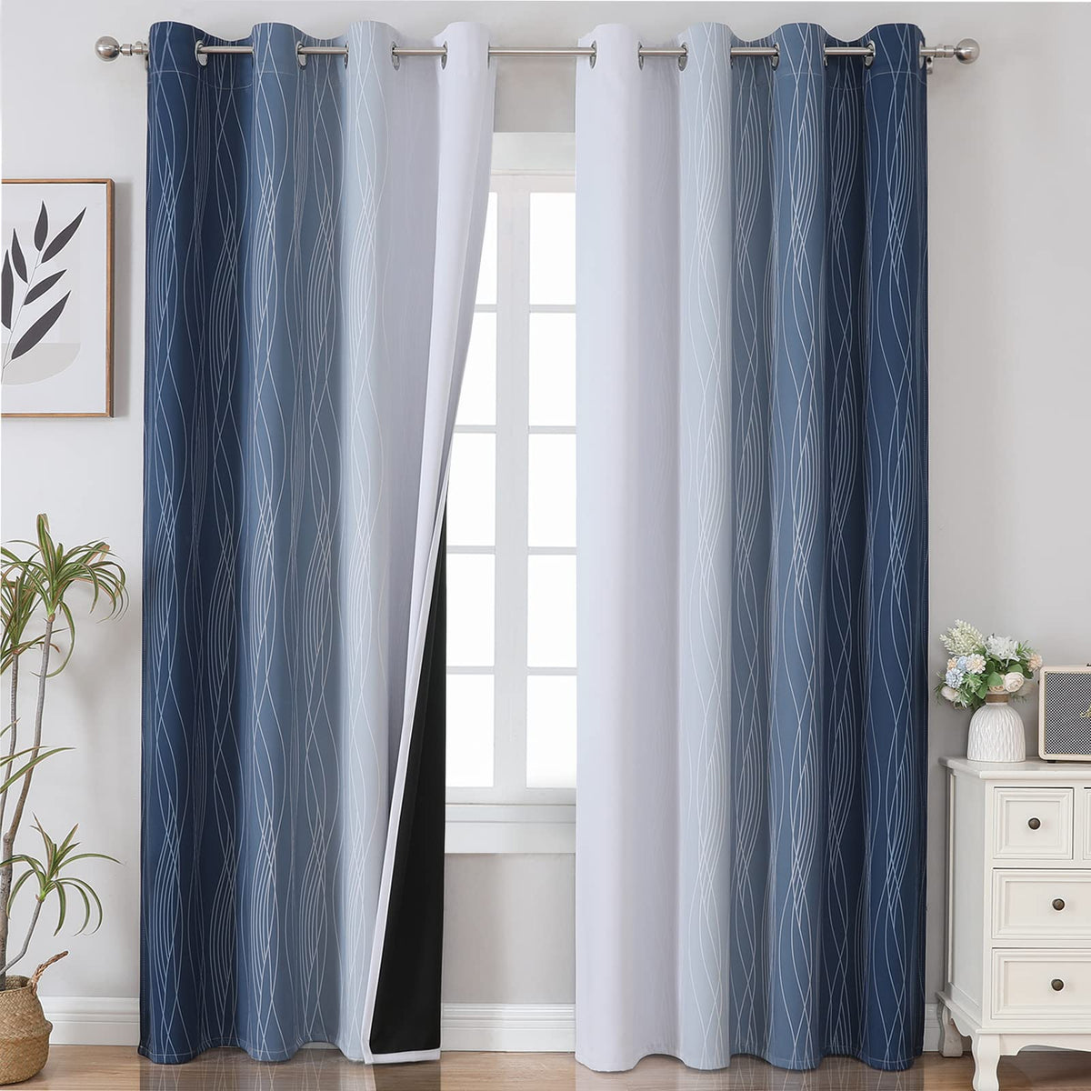 Estelar Textiler front view of ombre curtains showing modern look and full blackout