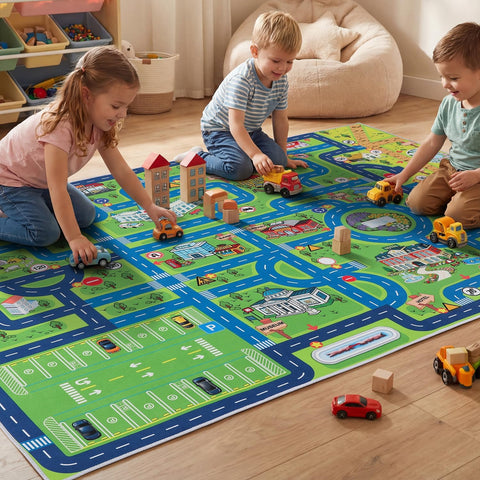 Esup front view 4x6 car rug showing full playful layout and safe padding