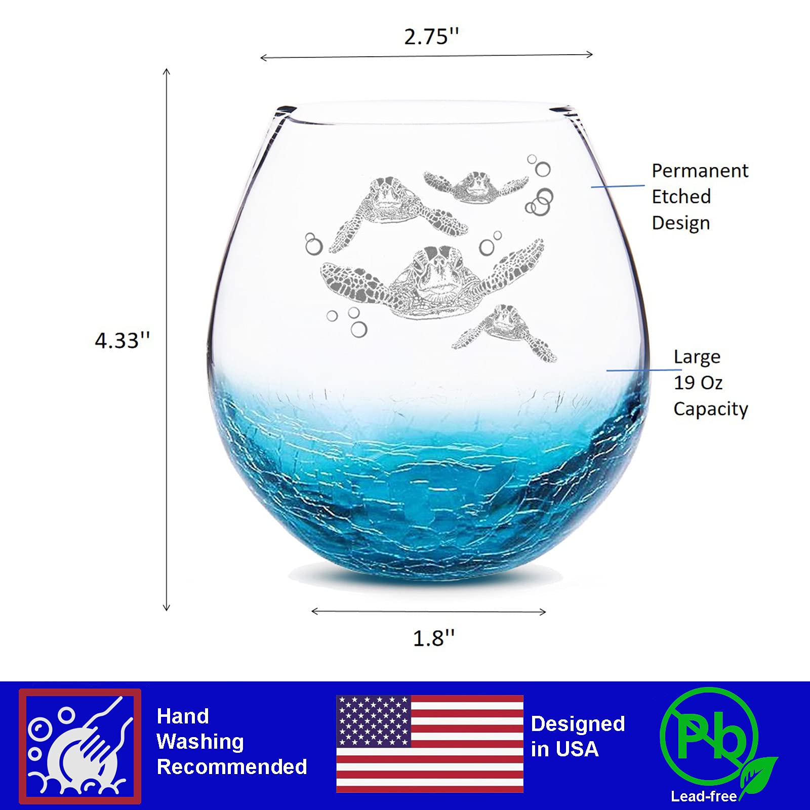 Etchpress glass beside bottle size comparison illustrating 18-ounce capacity