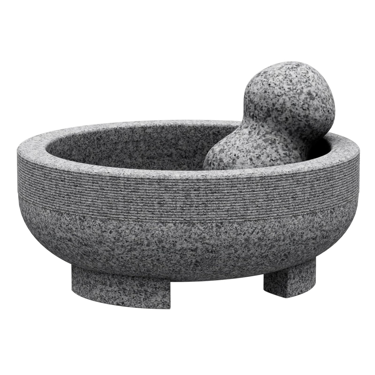 Etholive mortar and pestle front view showing sturdy granite and bowl shape for stable grinding