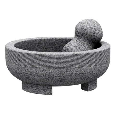 Etholive mortar and pestle front view showing sturdy granite and bowl shape for stable grinding