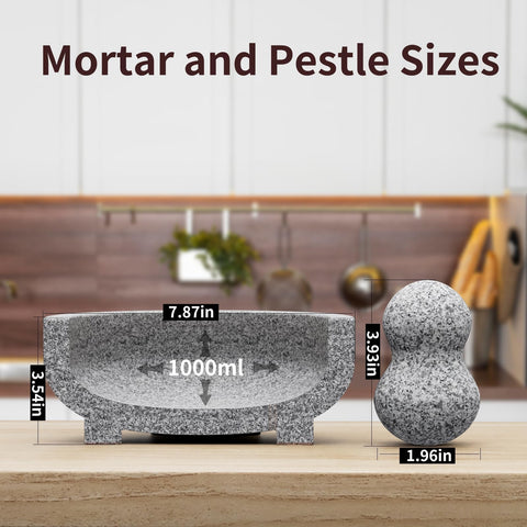 Etholive mortar in use with avocado and pestle showing fresh guacamole preparation benefit