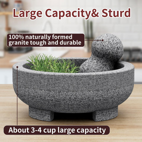 Etholive mortar size comparison with spoon demonstrating the 4-cup capacity and scale advantage