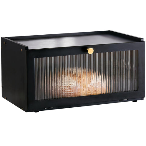 ETMI bamboo bread box front view showing sleek storage and tidy counter benefit