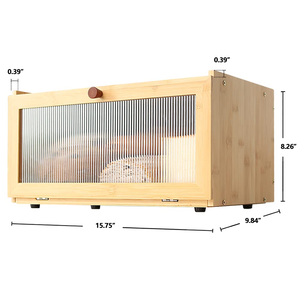 ETMI bamboo bread box beside common items showing scale and space-saving advantage