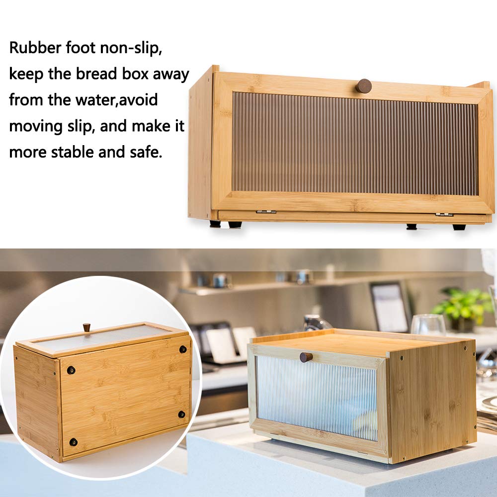 ETMI bamboo bread box flat top surface holding items for extra counter space benefit