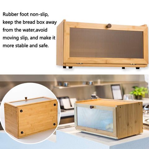 ETMI bamboo bread box flat top surface holding items for extra counter space benefit