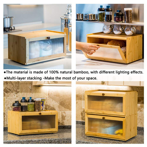 ETMI bamboo bread box clear window closeup for quick content visibility and convenience