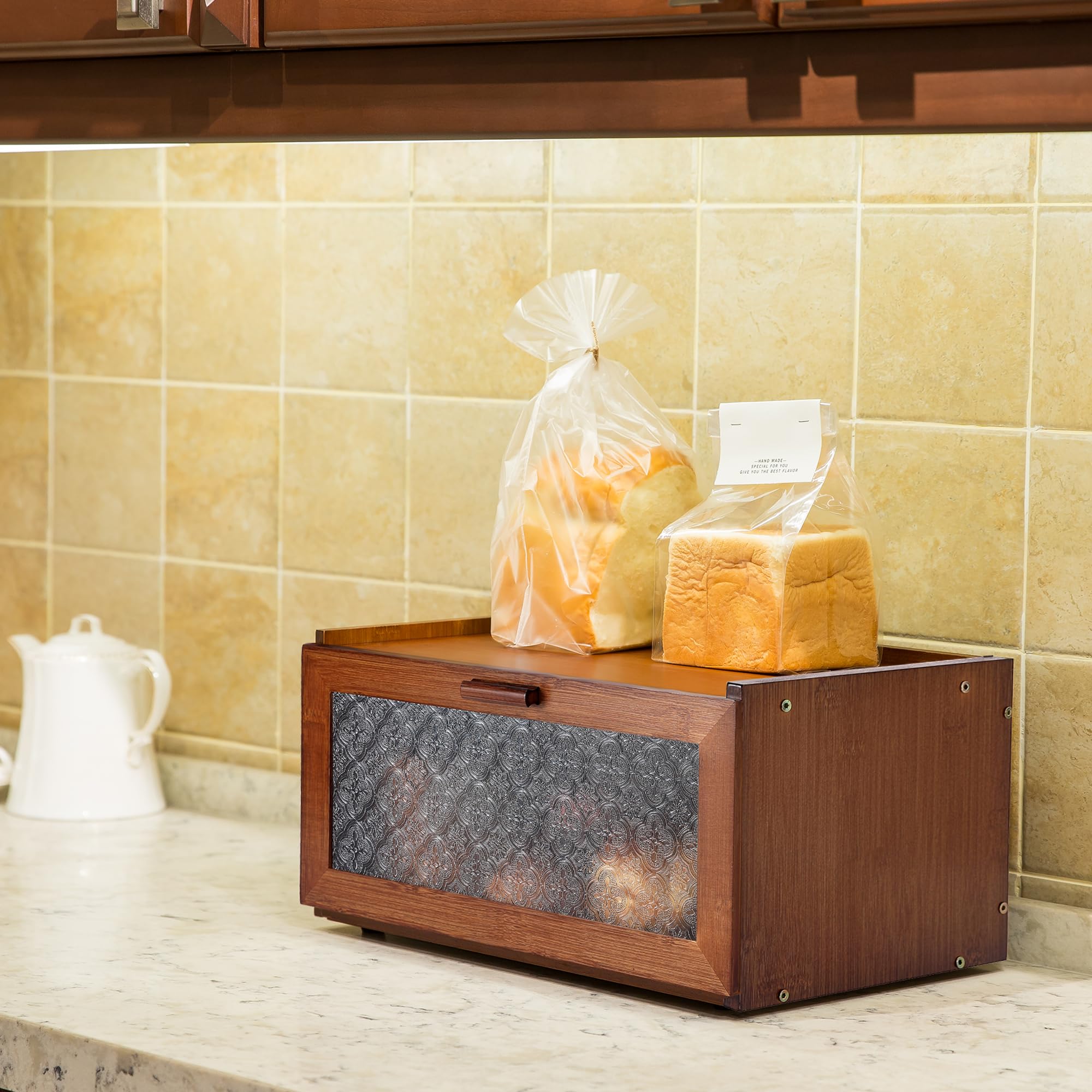 ETMI bread box top used as additional counter surface for organization