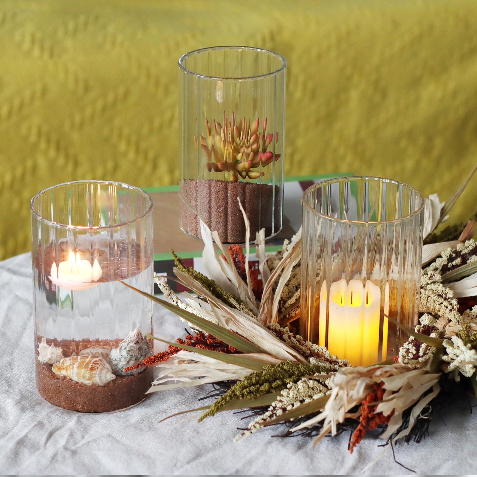 Etolies vase with floating candle showing safe ambient lighting option