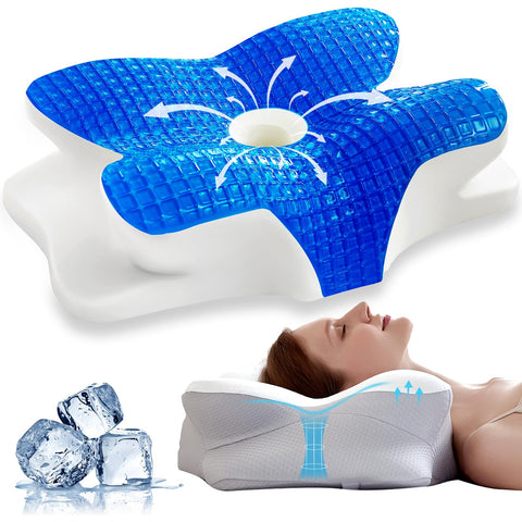 EUCIOR front view of pillow showing ergonomic shape and supportive benefits