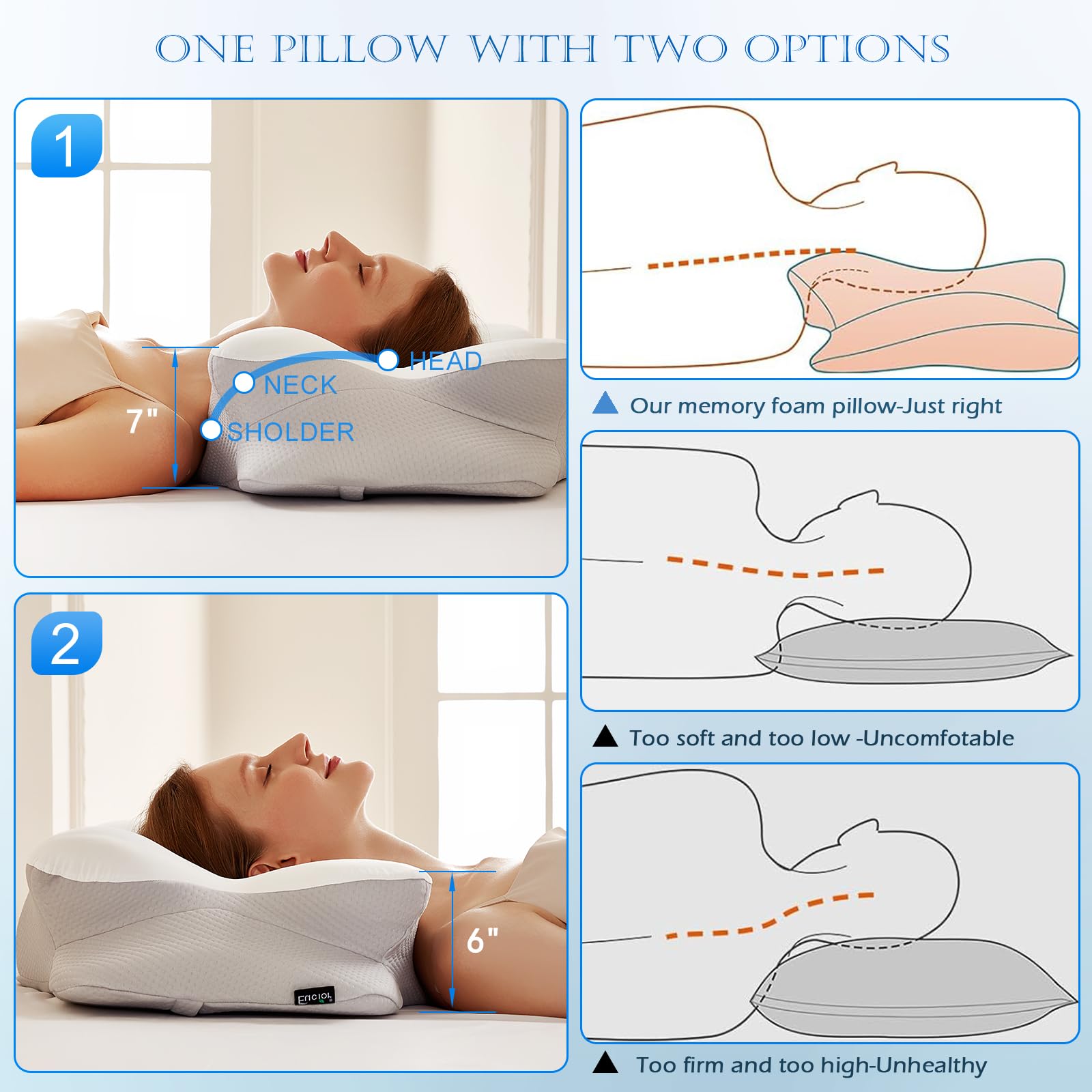 EUCIOR pillow styled on bed to show real-life comfort and bedroom appeal